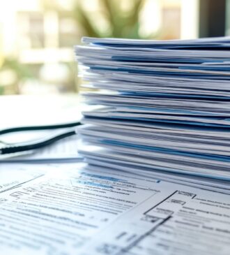Documents professionnels et stéthoscope sur un bureau